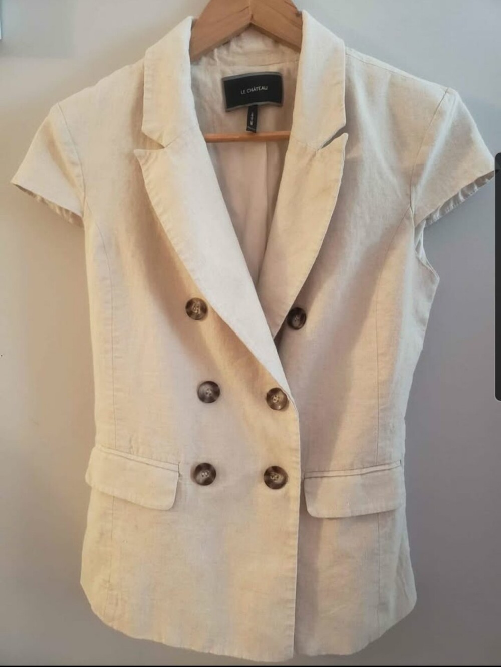 le chateau Cream Double-Breasted Short Sleeve Blazer Jacket